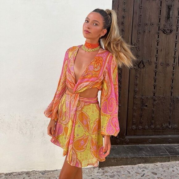 Zara Cut Out Printed Dress New - Picture 11 of 13